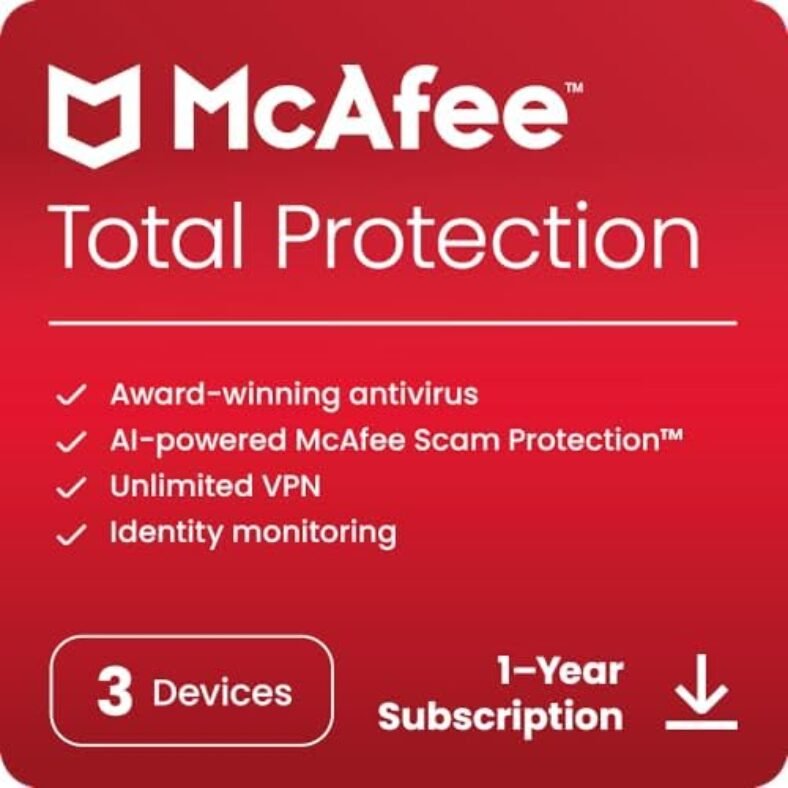 McAfee Total Protection 2024 Ready | 3 Device | Cybersecurity Software Includes Antivirus, Secure VPN, Password Manager, Dark Web Monitoring | Download